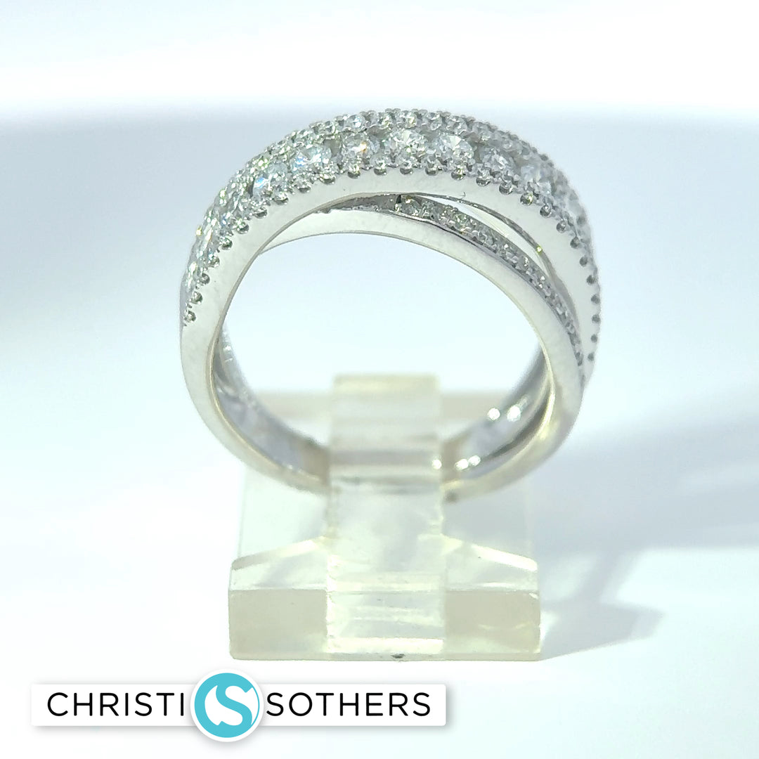 14KT White Gold 0.99ct Lab‑Grown Round Diamond Crossover Band Ring