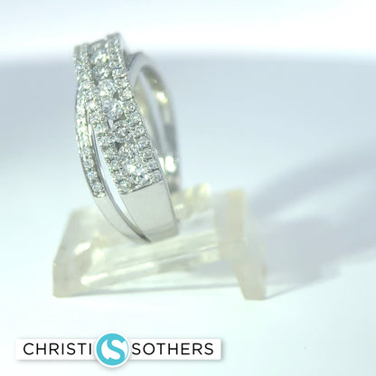 14KT White Gold 0.99ct Lab‑Grown Round Diamond Crossover Band Ring