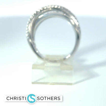14KT White Gold 0.99ct Lab‑Grown Round Diamond Crossover Band Ring