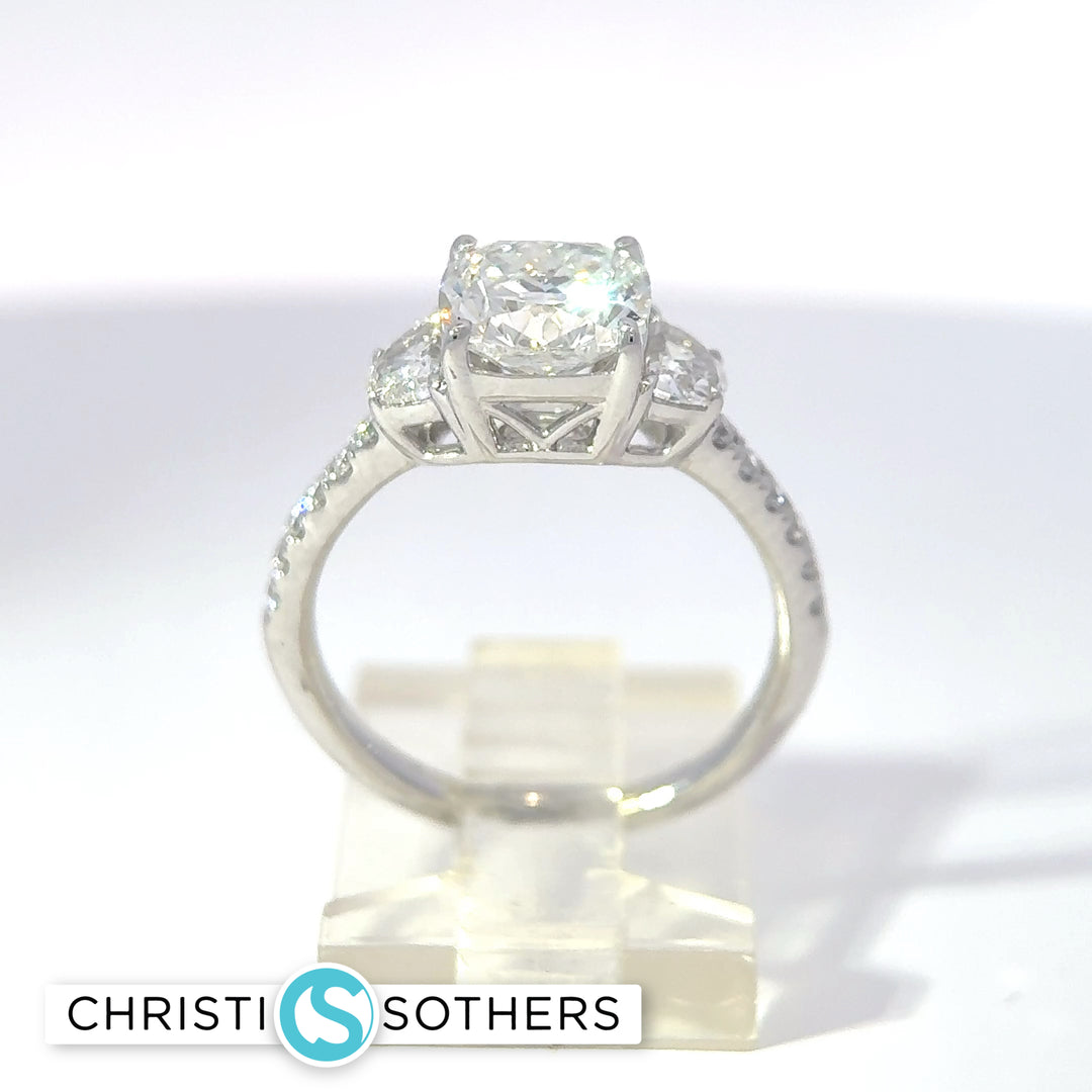 14KT White Gold 2.56ct Lab Cushion Cut Diamond Engagement Ring