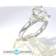 14KT White Gold 3.34cttw Lab Oval & Half Moon Diamond Engagement Ring