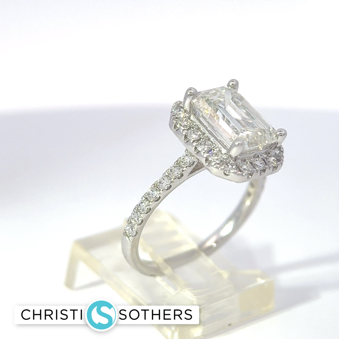 14KT White Gold 3.69ct Lab Emerald Cut Diamond Engagement Ring