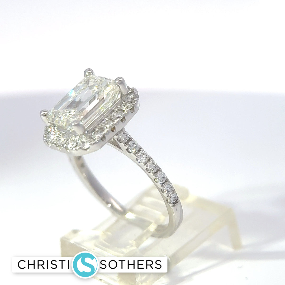 14KT White Gold 3.69ct Lab Emerald Cut Diamond Engagement Ring
