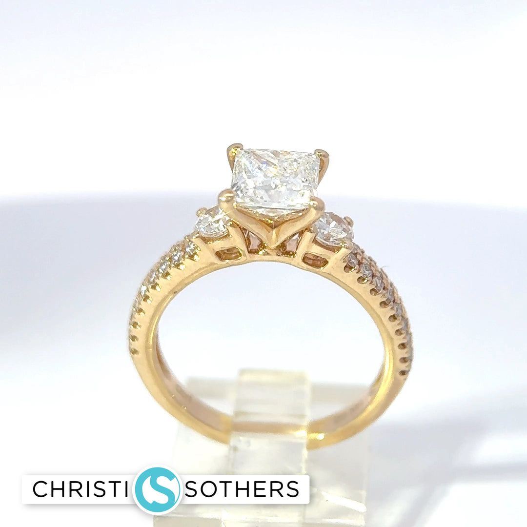 14KT Yellow Gold 2.26ct Lab Princess & Round Diamond Engagement Ring