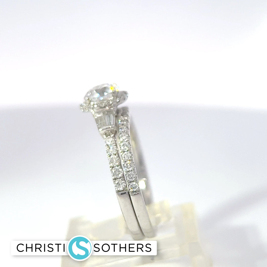14KT White Gold 1.53ct Lab Round Diamond Solitaire Engagement Ring & Band Set