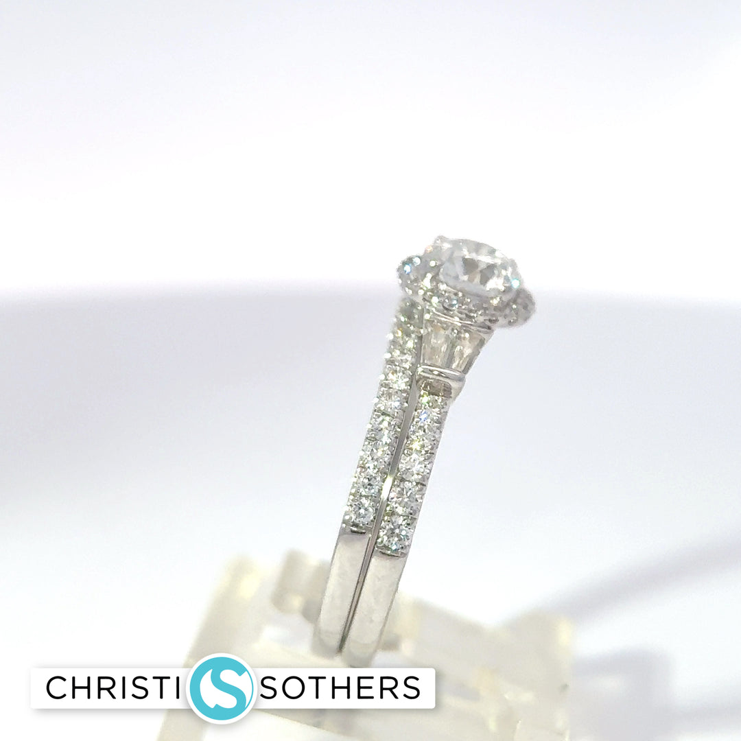 14KT White Gold 1.53ct Lab Round Diamond Solitaire Engagement Ring & Band Set