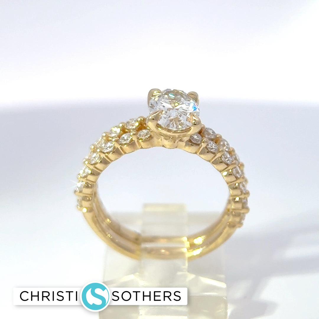 14KT Yellow Gold 1.95ct Lab Oval Diamond Engagement Ring & Band Set