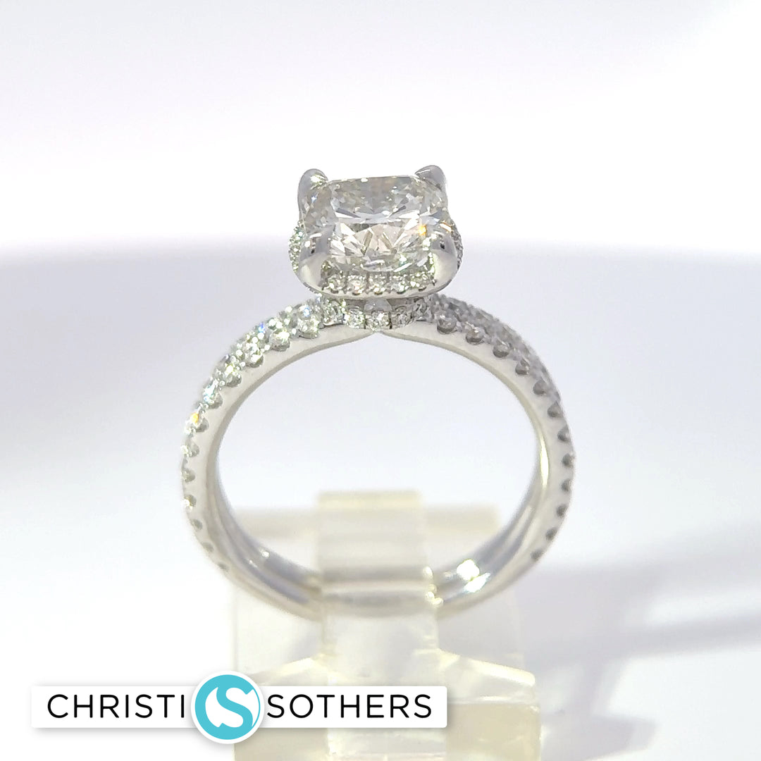 14KT White Gold 2.81ct Lab Cushion Cut Diamond Engagement Ring & Band Set