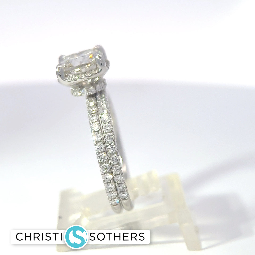 14KT White Gold 2.81ct Lab Cushion Cut Diamond Engagement Ring & Band Set