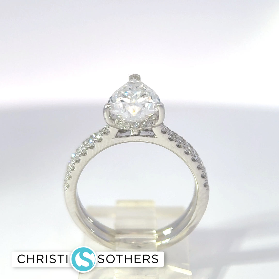 14KT White Gold 2.49ct Lab Pear Shape Diamond Engagement Ring & Band Set
