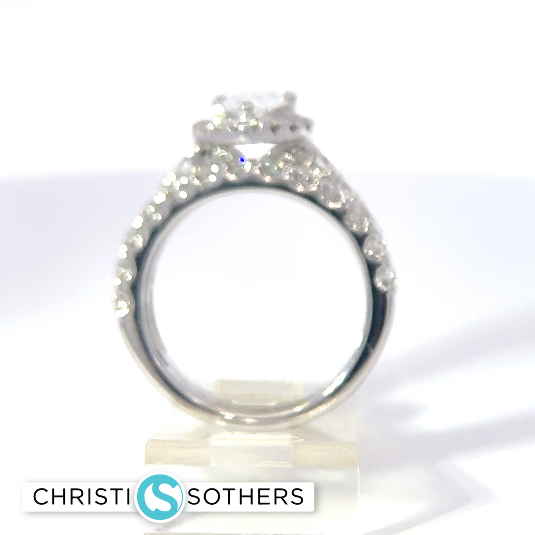 14KT White Gold 3.04ct Lab Pear Shape Diamond Engagement Ring & Band Set