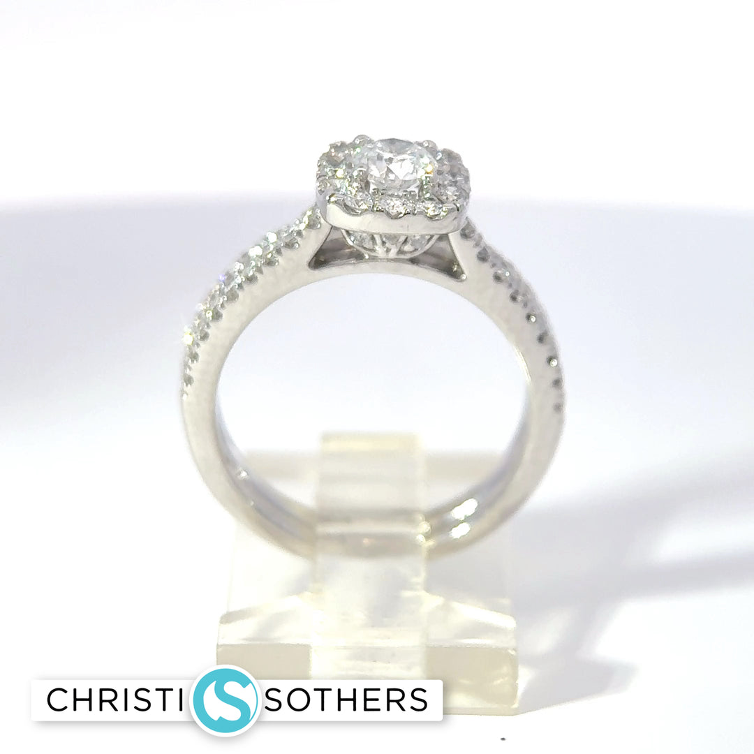 14KT White Gold 1.49ct Lab Round Diamond Engagement Ring & Band Set