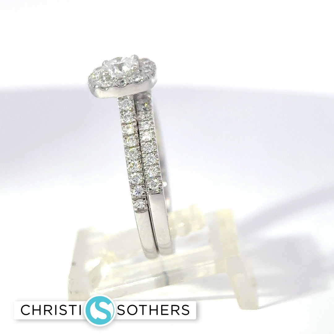 14KT White Gold 1.49ct Lab Round Diamond Engagement Ring & Band Set