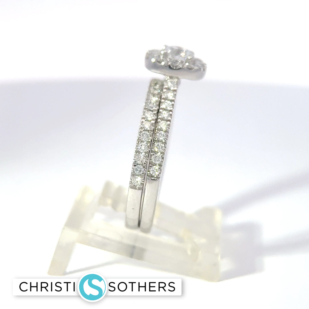 14KT White Gold 1.49ct Lab Round Diamond Engagement Ring & Band Set