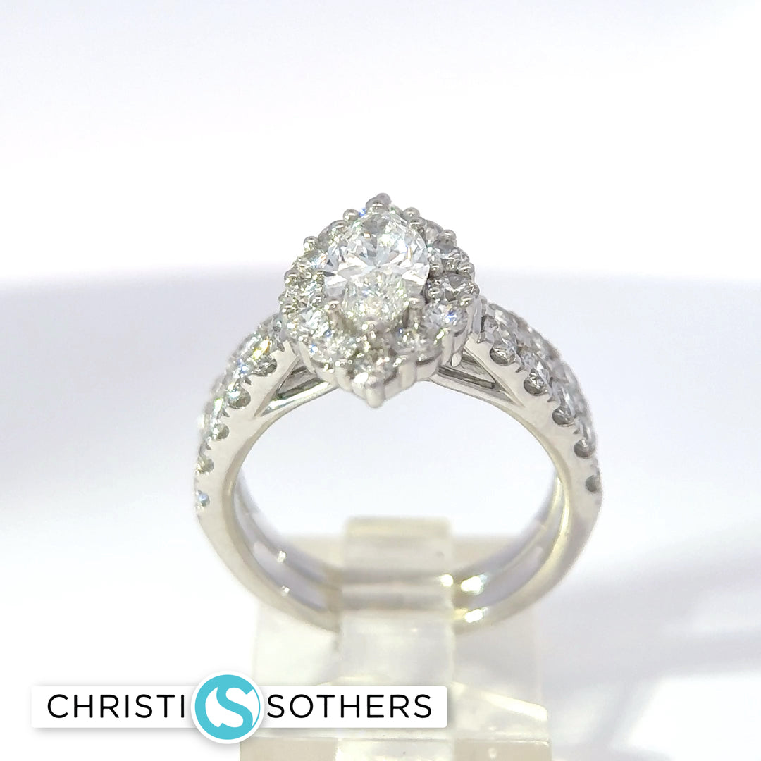 14KT White Gold 3.01ct Lab Marquise Diamond Engagement Ring & Band Set