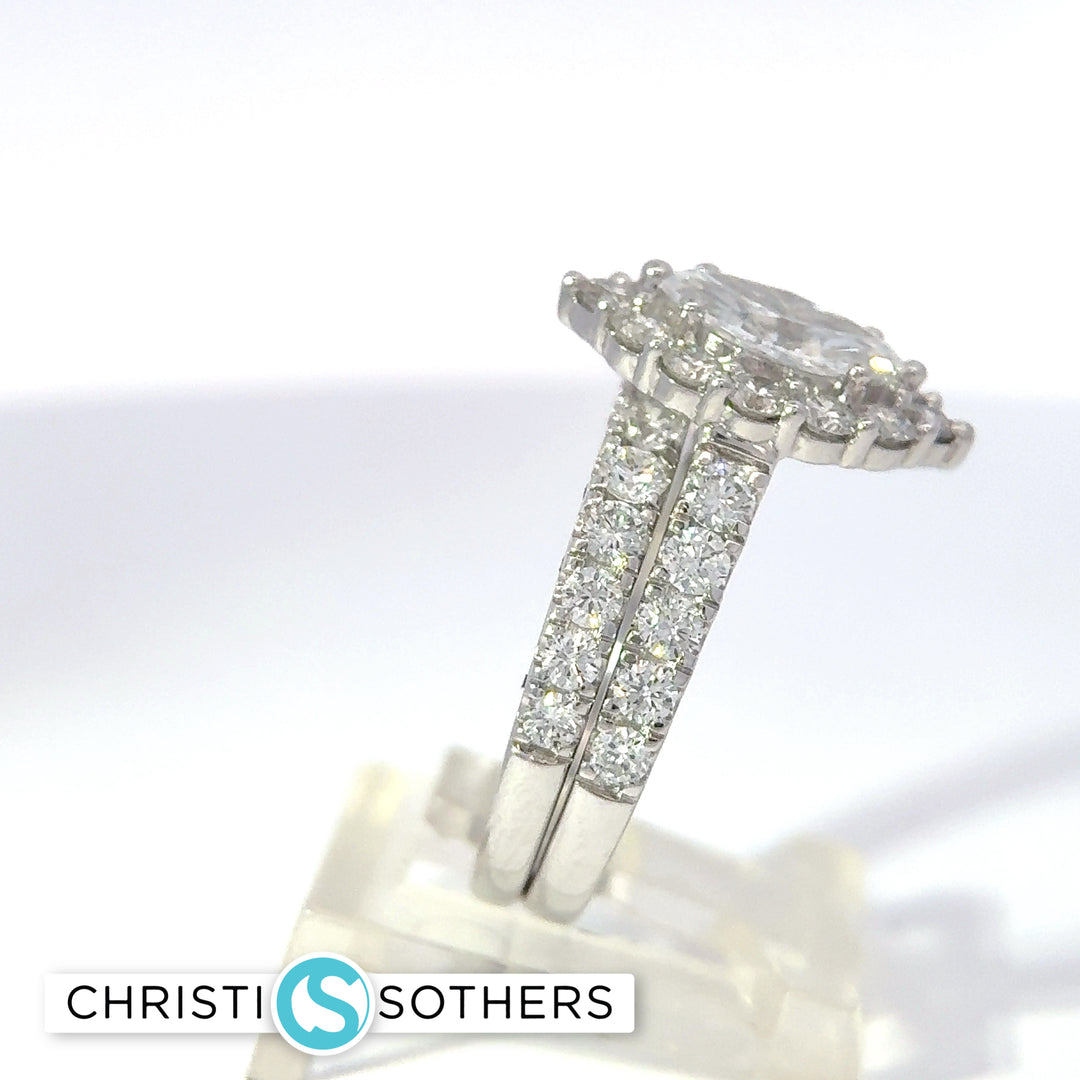 14KT White Gold 3.01ct Lab Marquise Diamond Engagement Ring & Band Set
