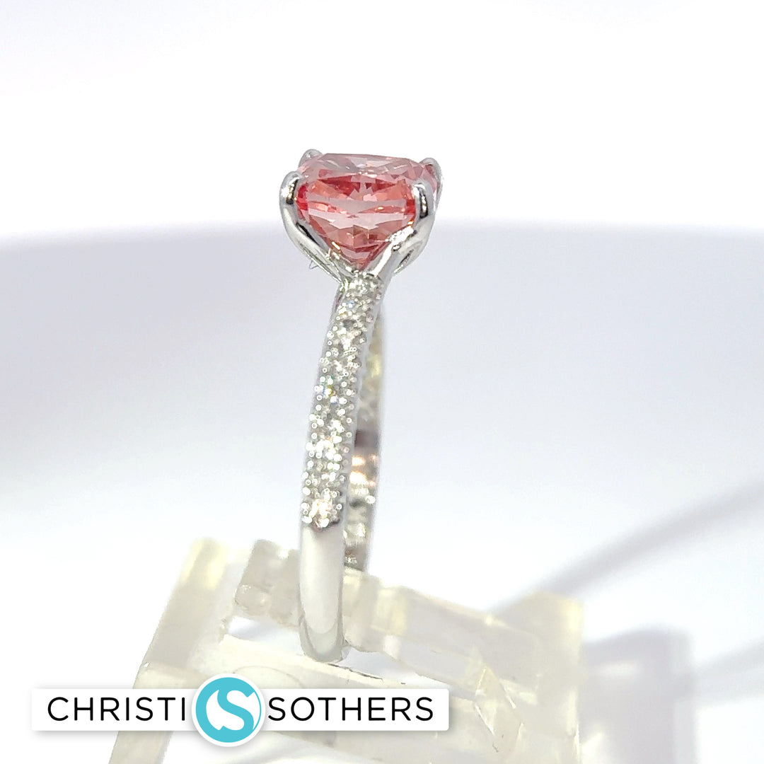 14KT White Gold 2.63ct Lab Cushion Cut Pink Diamond Engagement Ring