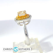 14KT White Gold 2.57ct Lab Intense Yellow Cushion Cut Diamond Engagement Ring