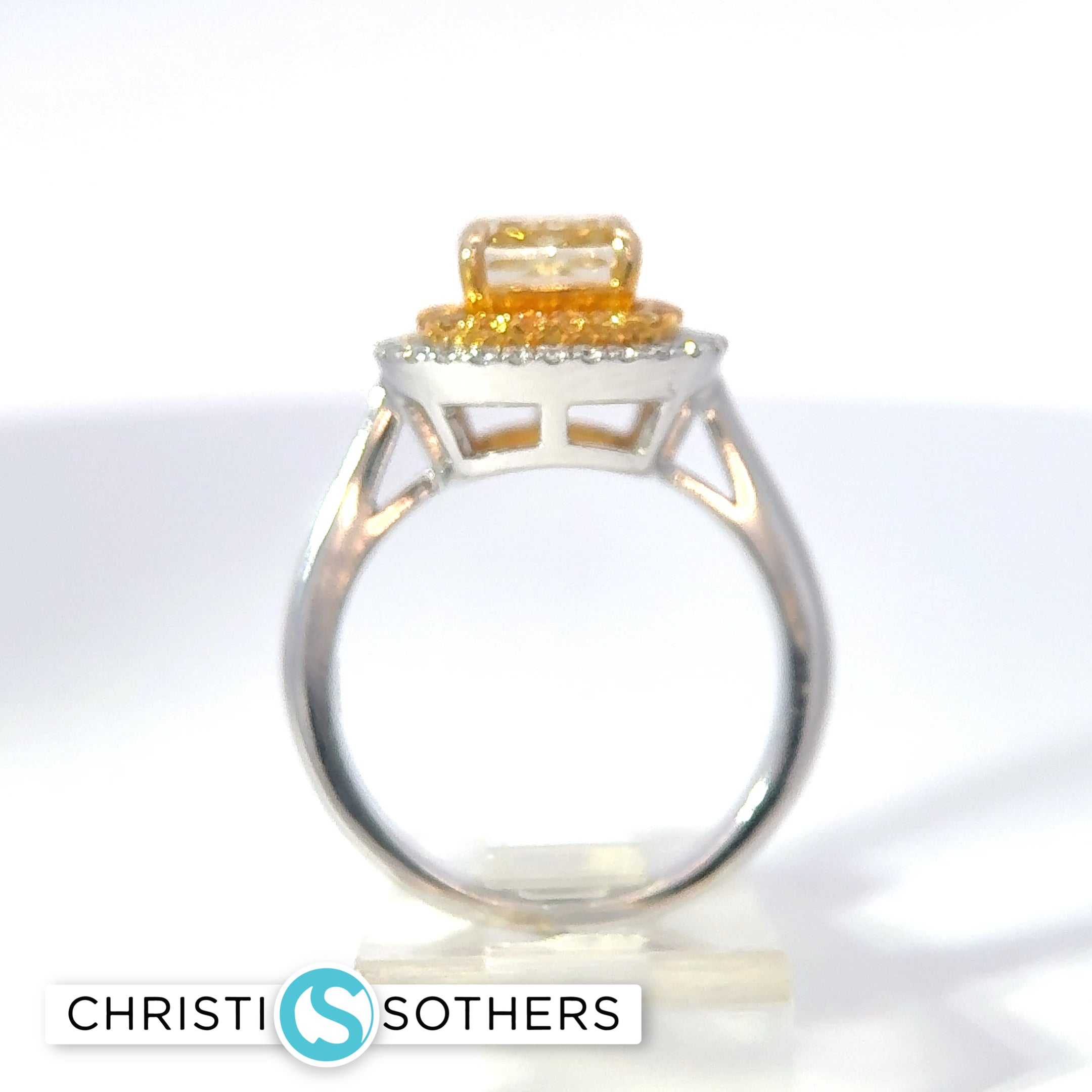14KT White Gold 2.57ct Lab Intense Yellow Cushion Cut Diamond Engagement Ring