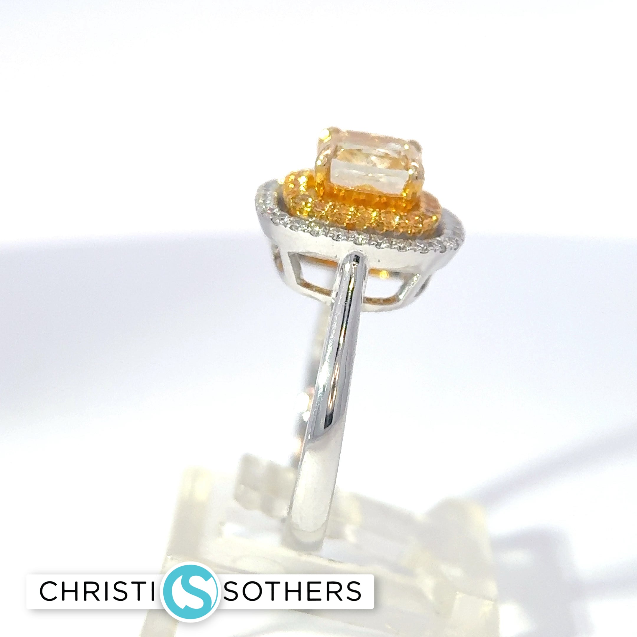 14KT White Gold 2.57ct Lab Intense Yellow Cushion Cut Diamond Engagement Ring