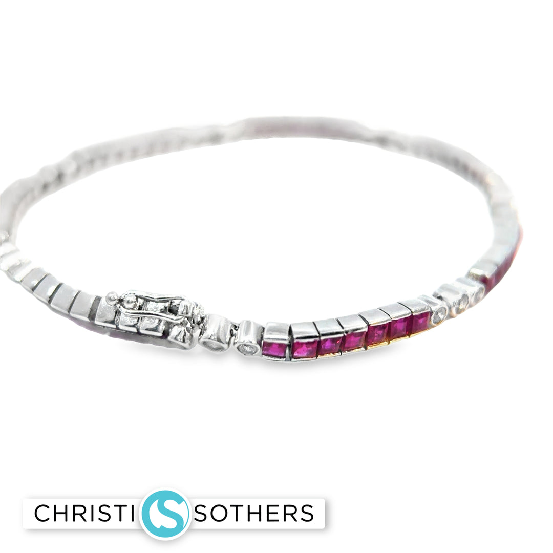 14KT White Gold Ruby & Diamond Bracelet