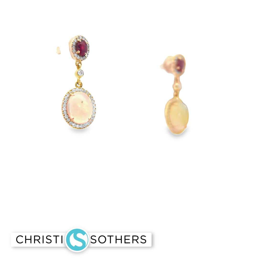 Elegant Opal and Ruby Earrings