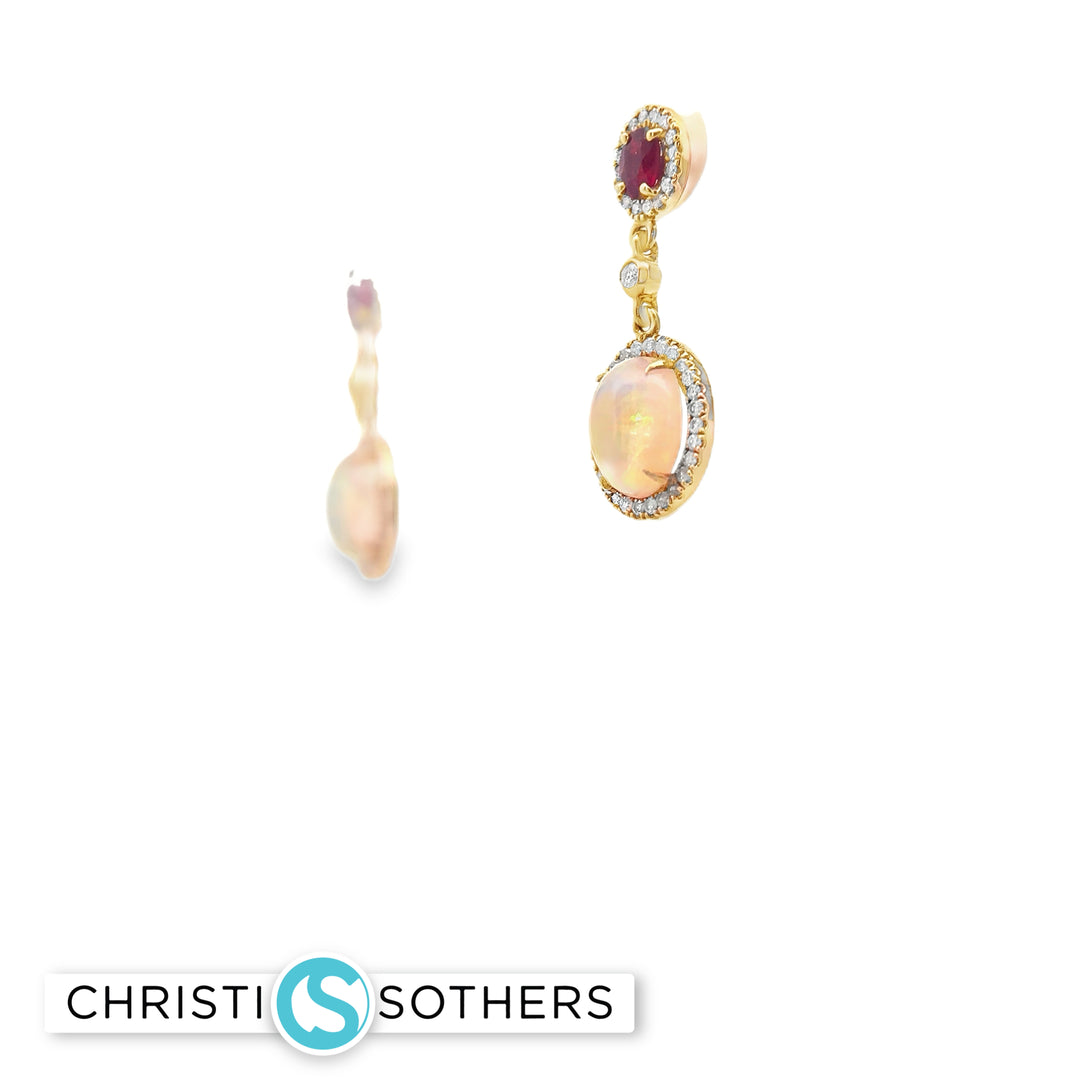 Elegant Opal and Ruby Earrings