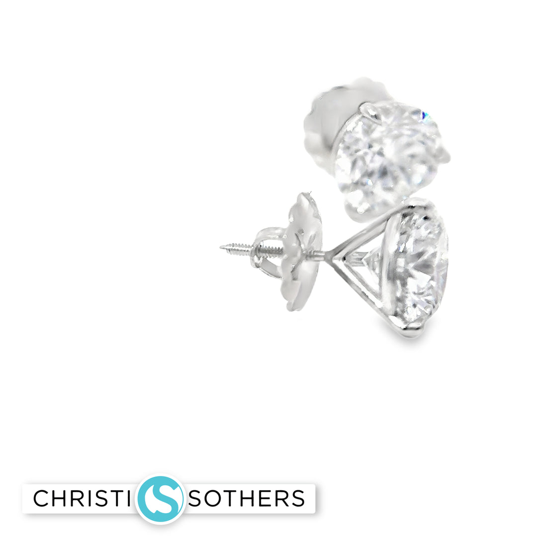 14KT Certified Lab-Grown Ideal Cut Round Diamond Basket Pushback Earrings (8.18 CTTW)