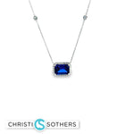 Load image into Gallery viewer, 14KT White Gold Necklace with Emerald-Cut Royal Blue Sapphire
