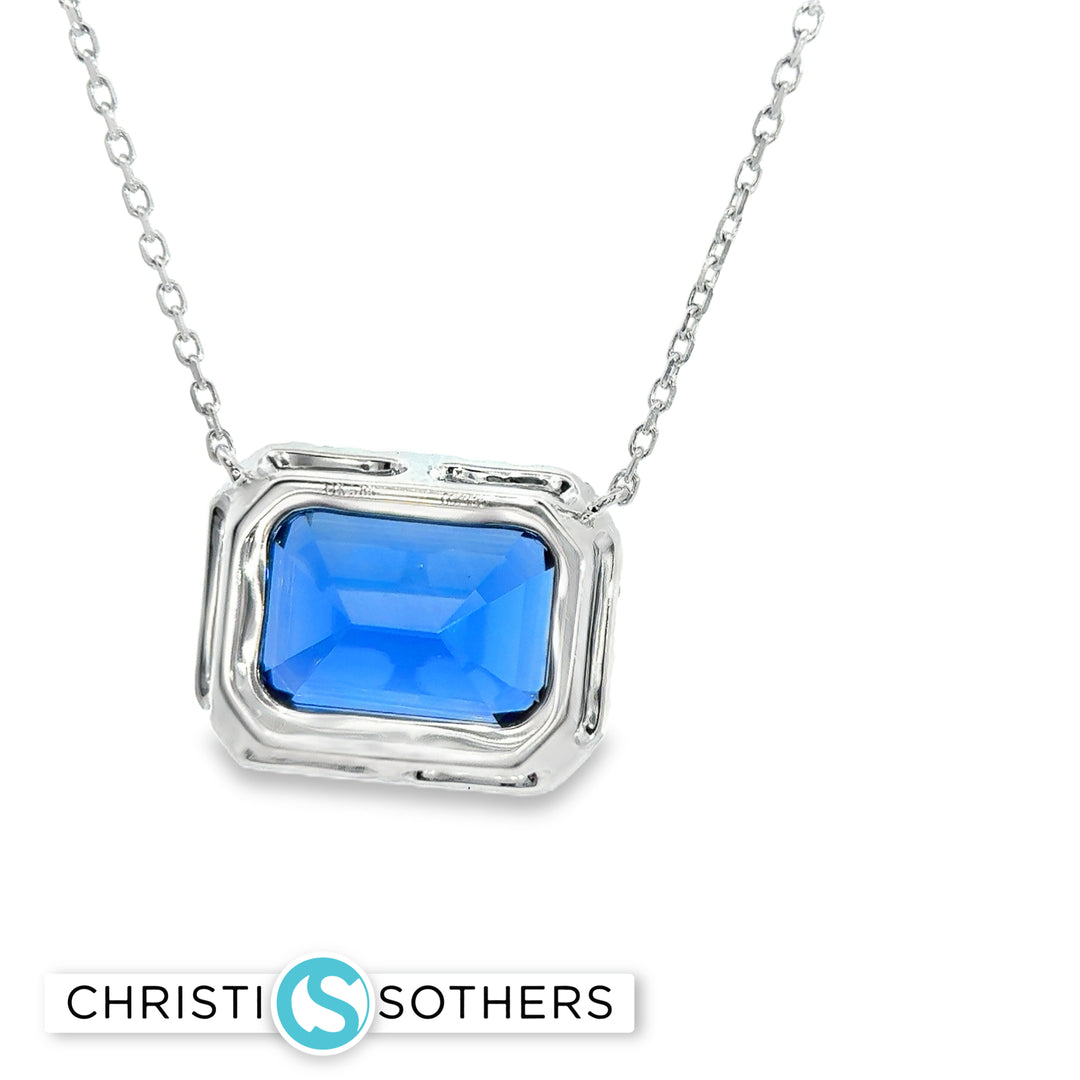 14KT White Gold Necklace with Emerald-Cut Royal Blue Sapphire