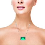 Load image into Gallery viewer, 14KT White Gold Lab-Grown Emerald &amp; Diamond Halo Pendant Necklace
