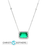 Load image into Gallery viewer, 14KT White Gold Lab-Grown Emerald &amp; Diamond Halo Pendant Necklace
