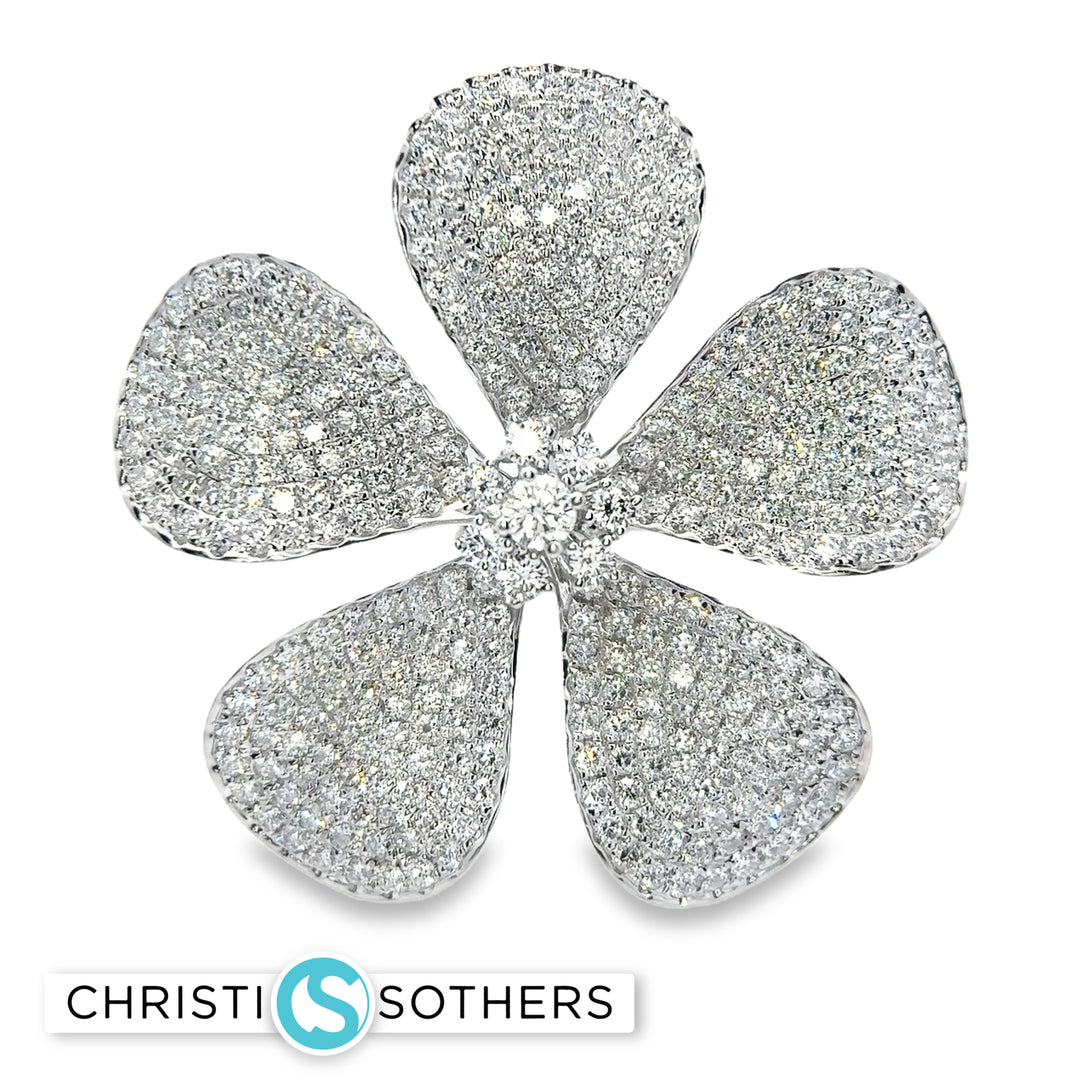 14KT White Gold Diamond Floral Brooch