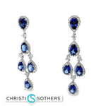Load image into Gallery viewer, 14KT White Gold chandelier Earrings with Pear-Shaped Royal Blue Sapphires
