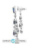 Load image into Gallery viewer, 14KT White Gold chandelier Earrings with Pear-Shaped Royal Blue Sapphires
