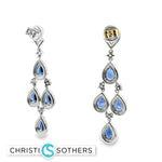 Load image into Gallery viewer, 14KT White Gold chandelier Earrings with Pear-Shaped Royal Blue Sapphires
