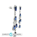 Load image into Gallery viewer, 14KT White Gold chandelier Earrings with Pear-Shaped Royal Blue Sapphires
