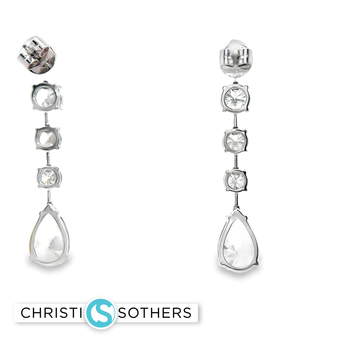 14KT White Gold Dangle Earrings with Pear Cut Diamonds