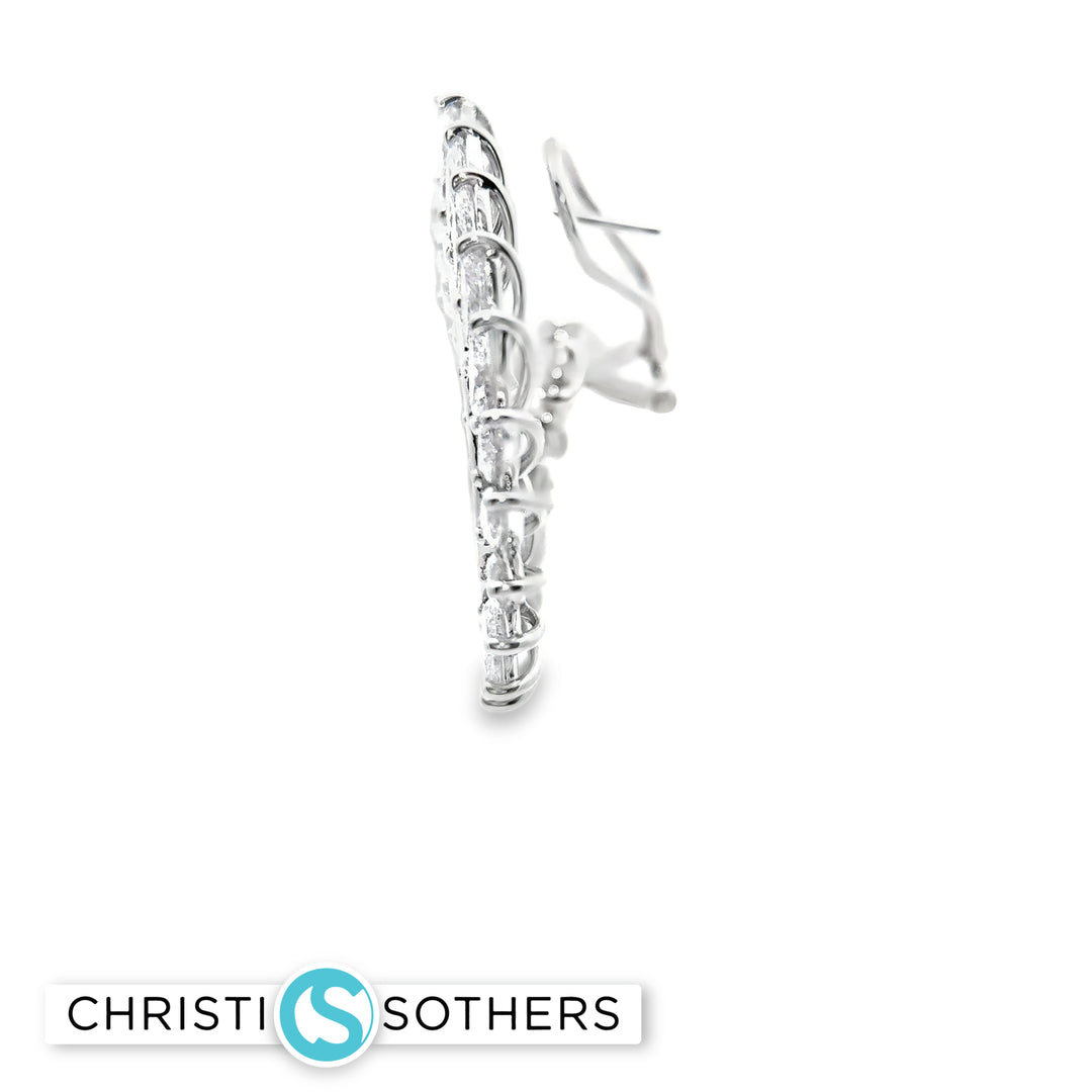 14KT White Gold Hoop Earrings with Marquise-Cut Diamonds
