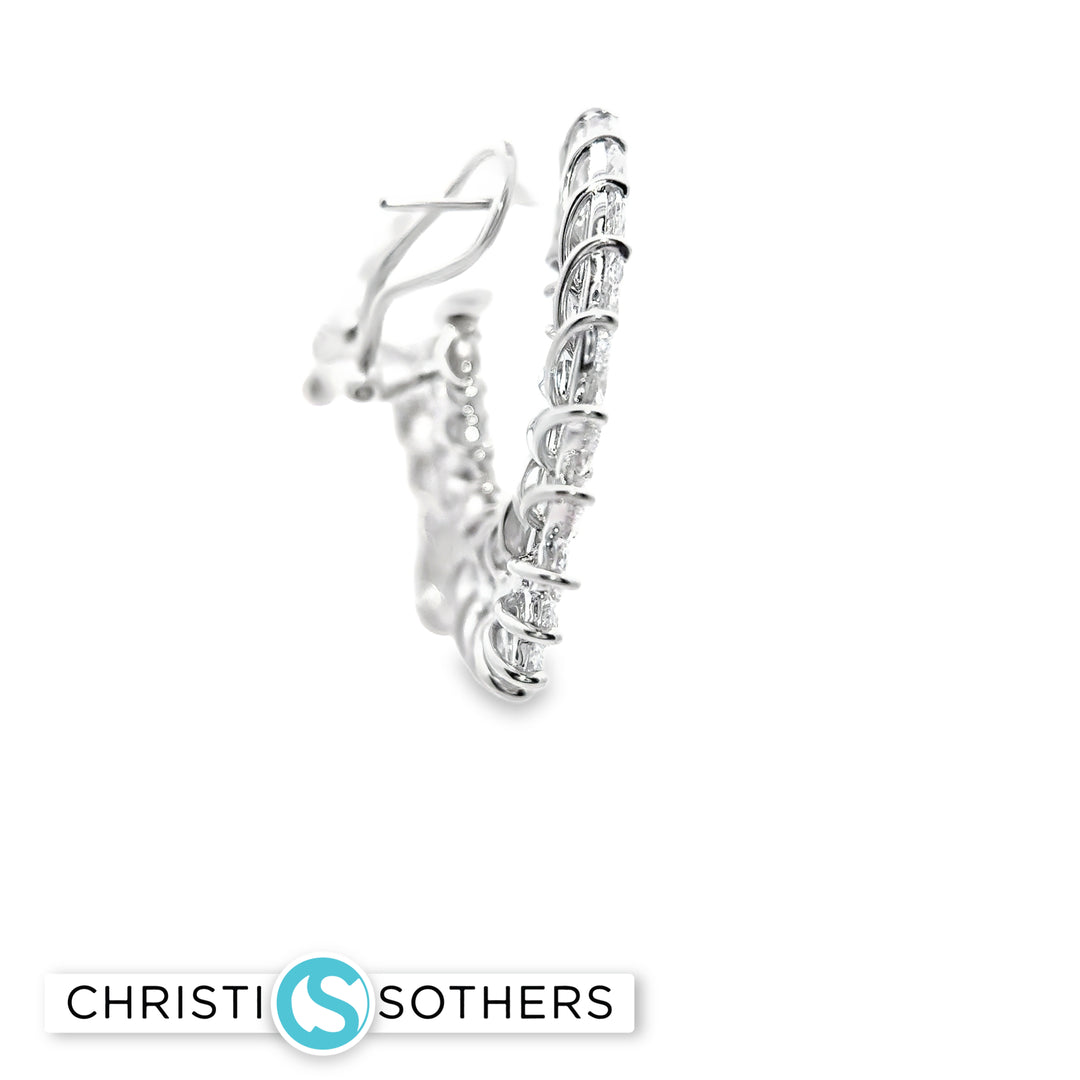 14KT White Gold Hoop Earrings with Marquise-Cut Diamonds