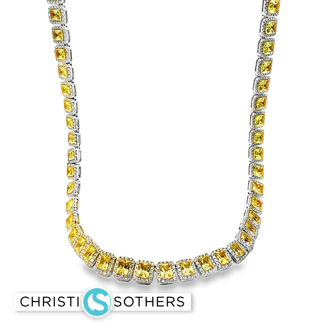 18KT White Gold Necklace with Square Cut Citrine Gemstones