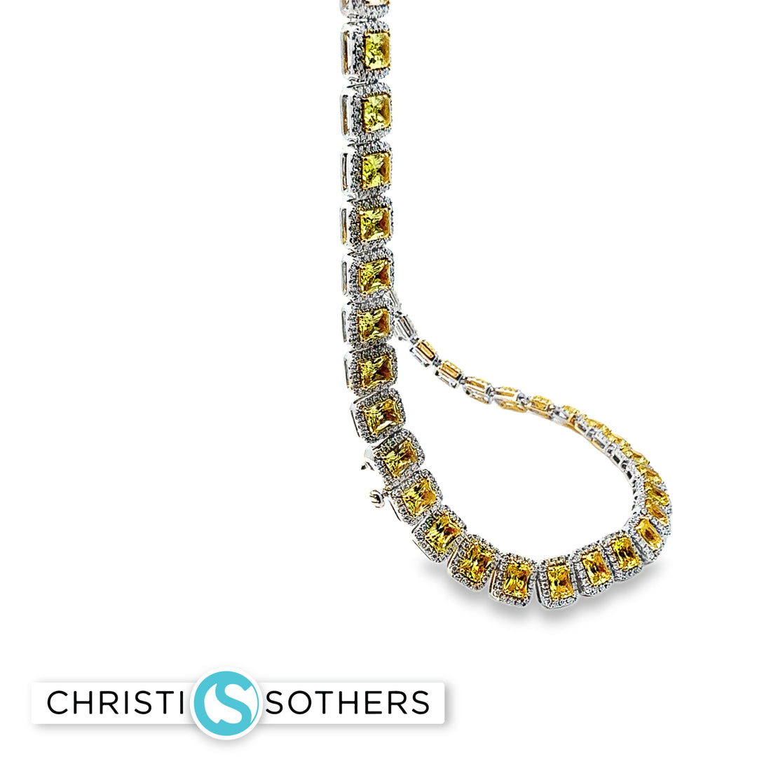 18KT White Gold Necklace with Square Cut Citrine Gemstones