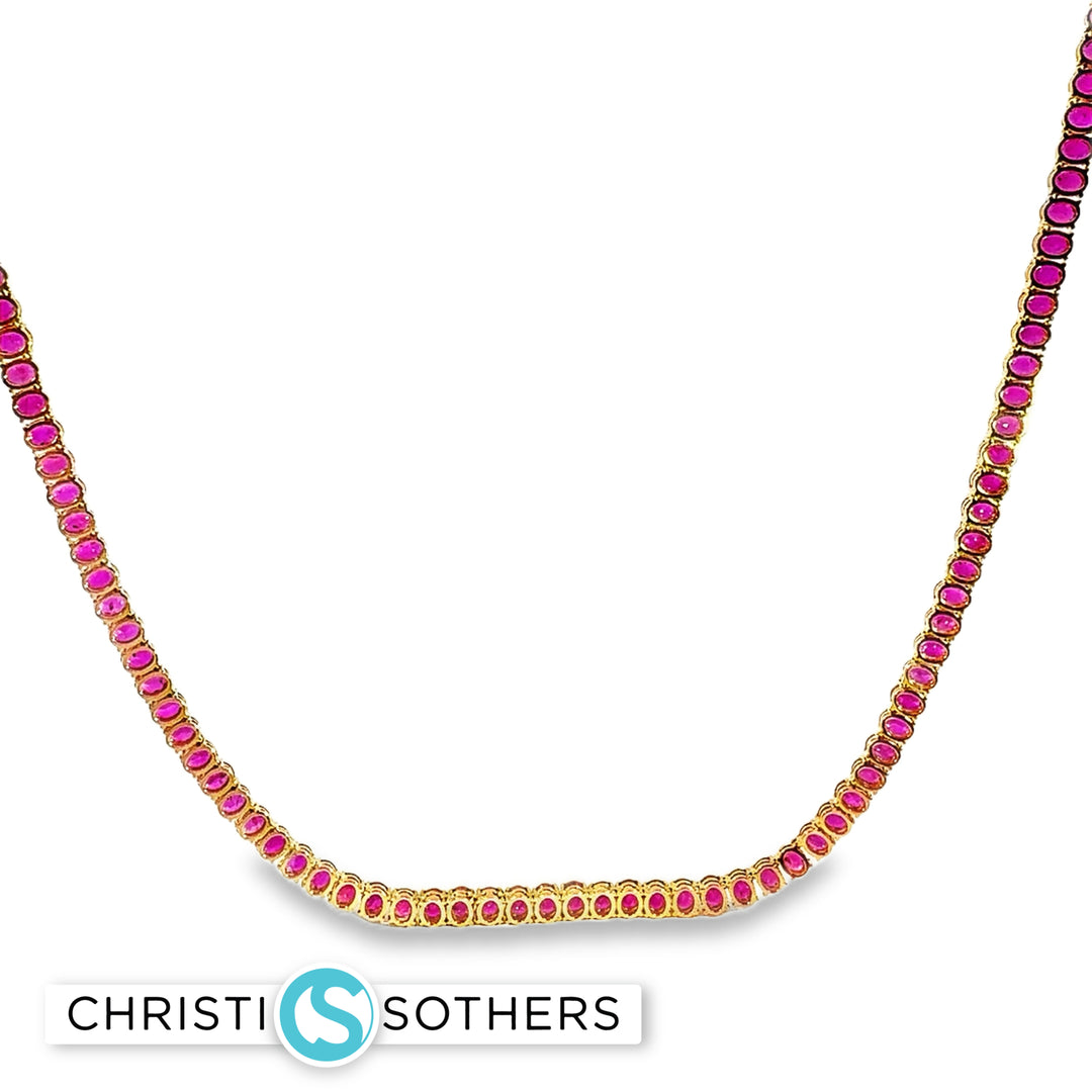 18KT Yellow Gold Lab-Grown Ruby Tennis Necklace (31.53 CTTW)