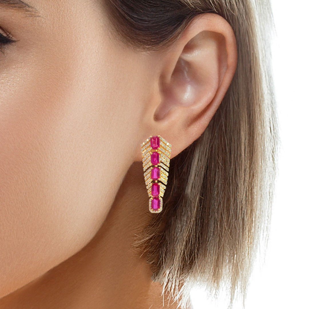 18KT Yellow Gold Ruby & Diamond Dangle Earrings