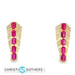 Load image into Gallery viewer, 18KT Yellow Gold Ruby &amp; Diamond Dangle Earrings
