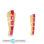 Load image into Gallery viewer, 18KT Yellow Gold Ruby &amp; Diamond Dangle Earrings
