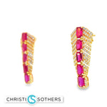 Load image into Gallery viewer, 18KT Yellow Gold Ruby &amp; Diamond Dangle Earrings
