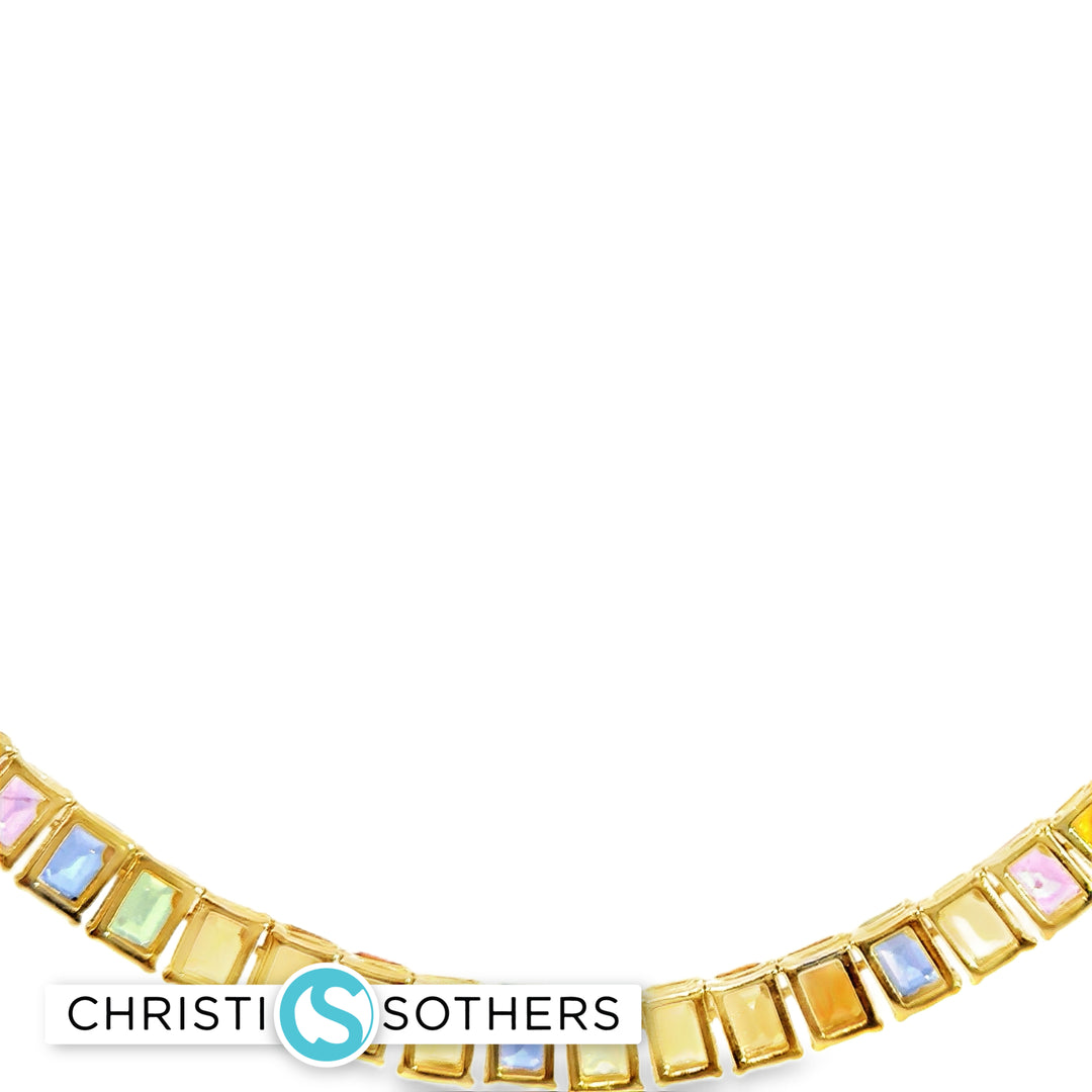 18KT Yellow Gold Rainbow Sapphire Tennis Necklace (55.48 CTTW)