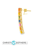 Load image into Gallery viewer, 18KT Gold Dangle Earrings with Multi-Colored Emerald-Cut Sapphires
