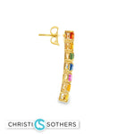 Load image into Gallery viewer, 18KT Gold Dangle Earrings with Multi-Colored Emerald-Cut Sapphires
